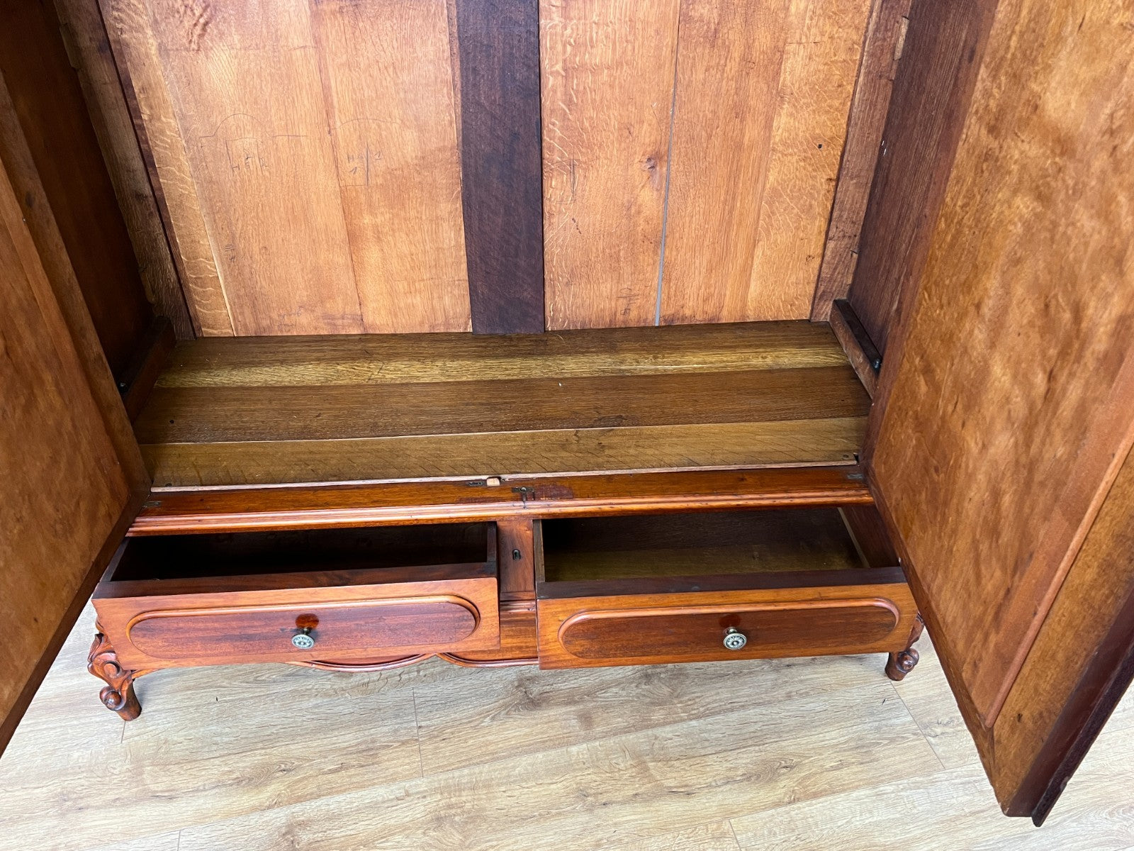 Wardrobe Antique French Two Door Mahogany Mirrored Carved Armoire LOT 615216