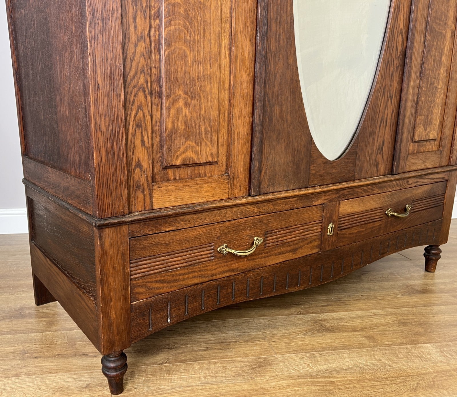 Wardrobe Antique French Oak Two Door Mirrored Carved Armoire Cabinet LOT 61227