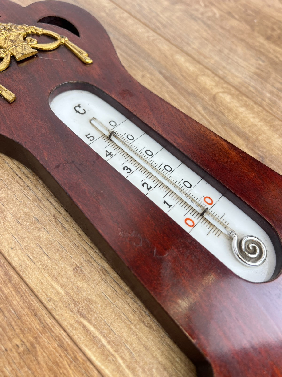 Barometer Vintage Brass Mahogany Wall Barometer Thermometer Hygrometer LOT 60867