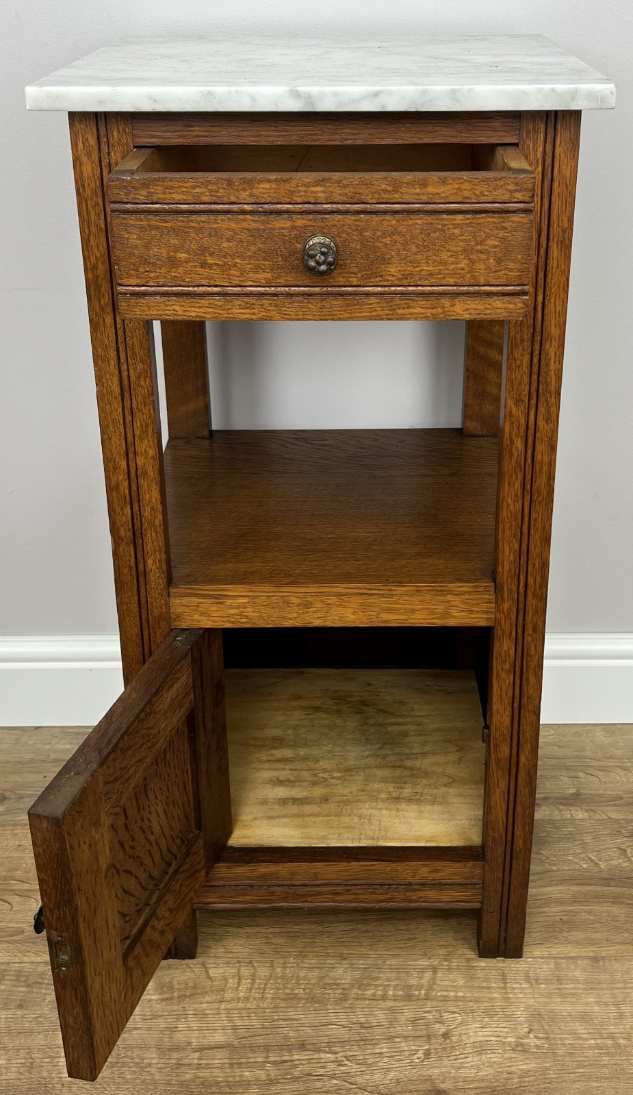 Bedside Table Antique French Style Marble Top Oak Cabinet Nightstand LOT 624110