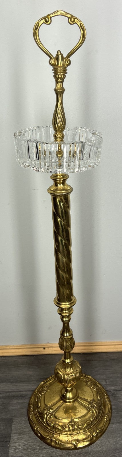 Vintage French Ashtray Stand Brass & Crystal Ornate Pedestal LOT 42321