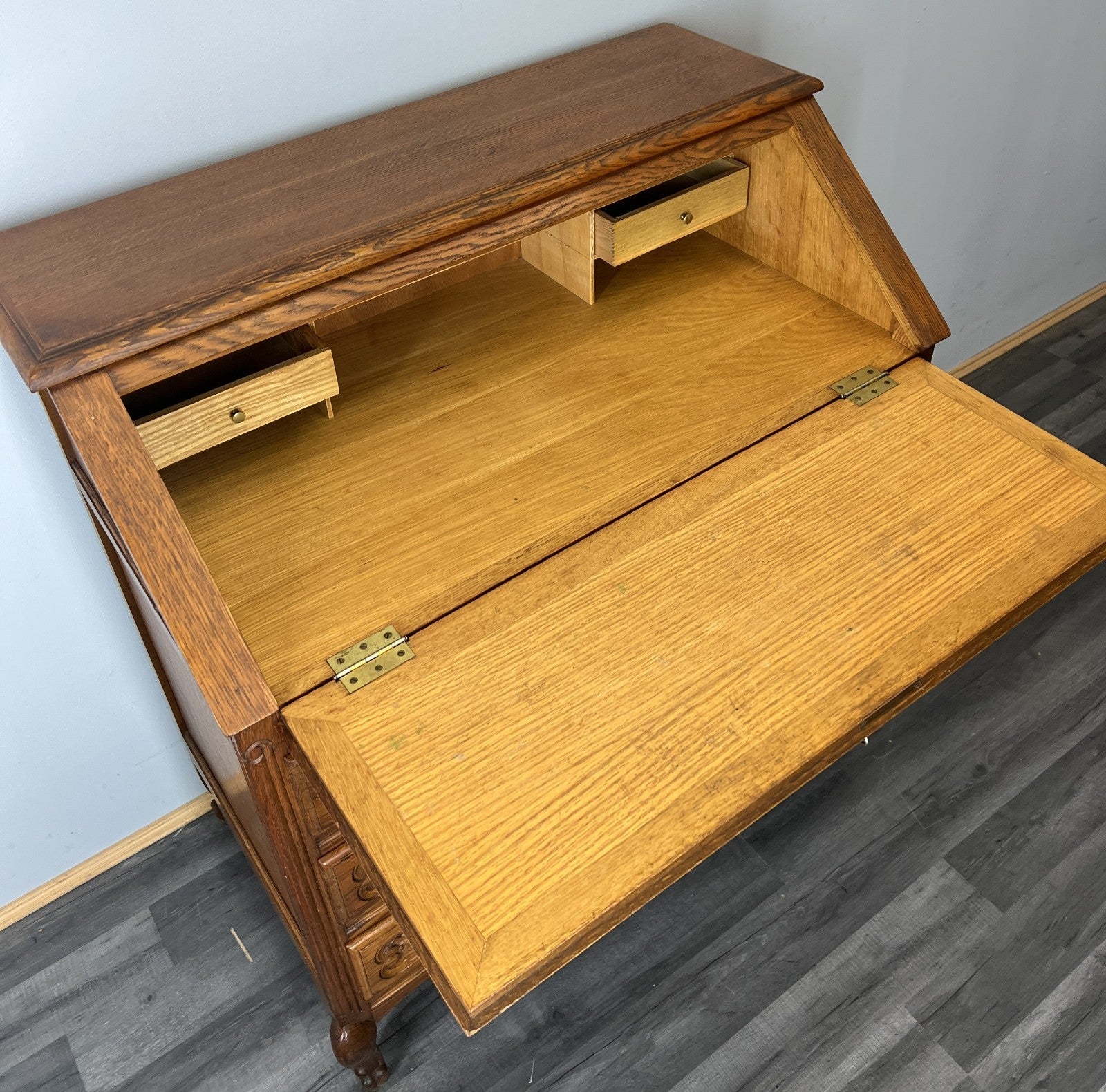 Secretaire Writing Desk Oak Rare Vintage French Louis Bureaux Cabinet LOT 450813