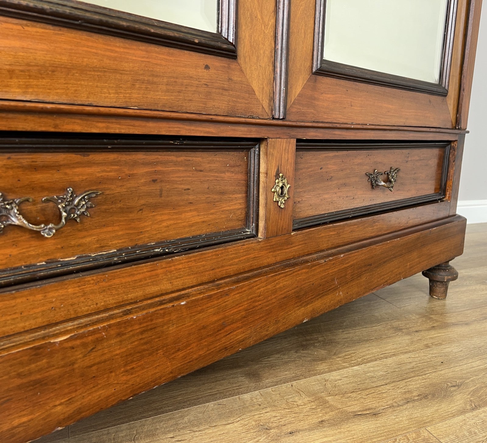 Wardrobe Antique French Style Two Door Walnut Mirrored Carved Armoire LOT 616113