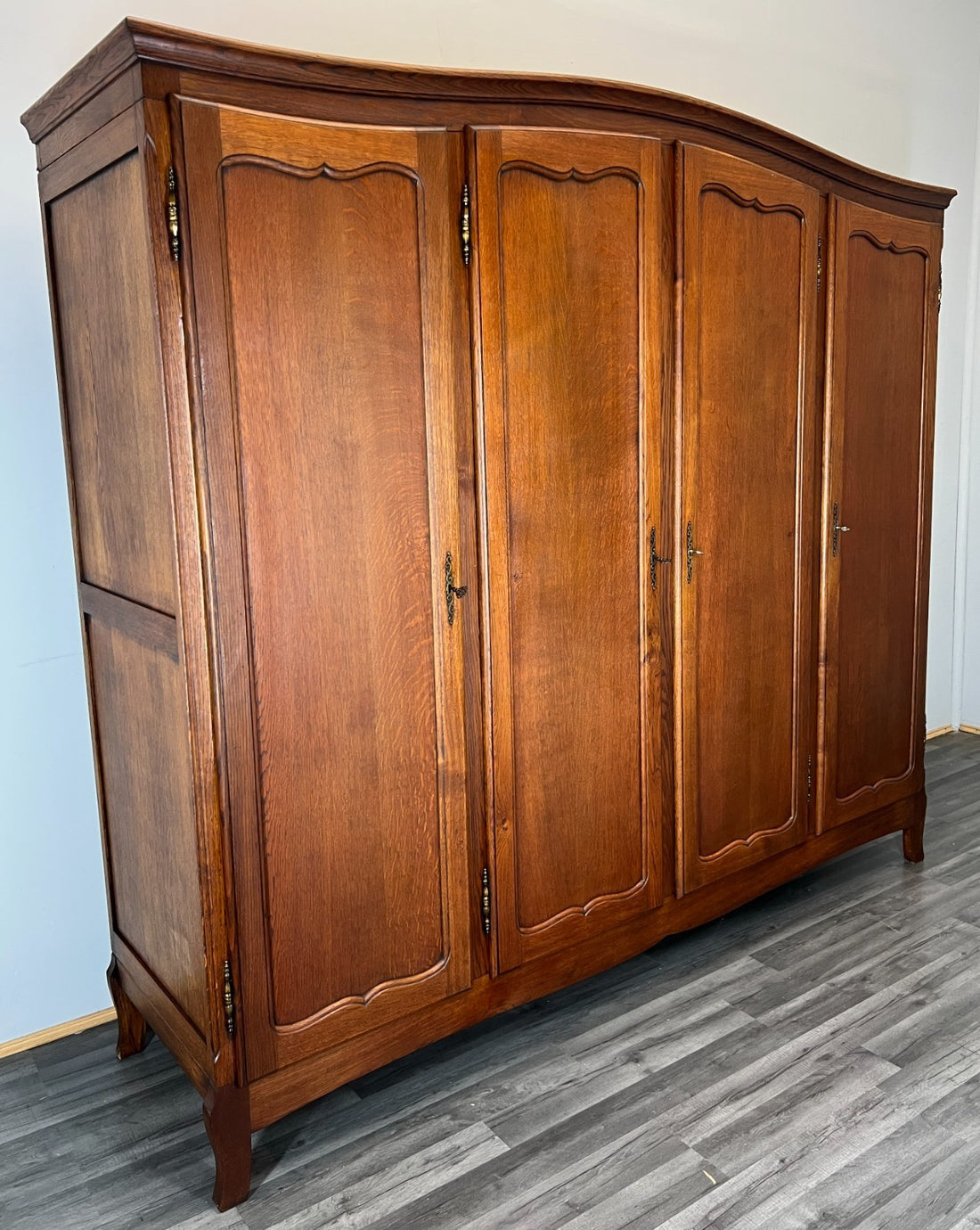 Wardrobe Vintage French Louis XVI Style Oak Four Door Carved Armoire LOT 41490