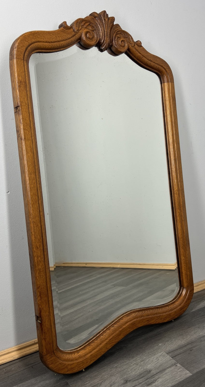 Vintage French Oak Wall Mirror with Carved Shell Crest Frame Wall Decor LOT 43920