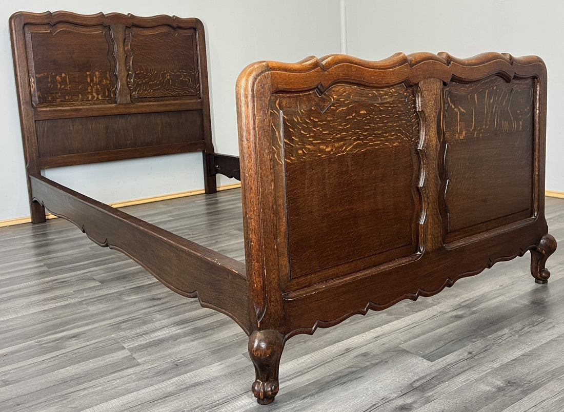 Bed Vintage French Louis XVI Single Bed Frame Oak Carved Headboard LOT 45920