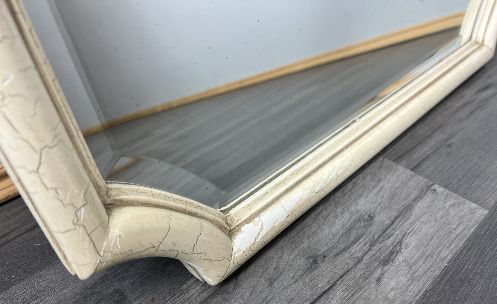 Vintage French Cream Wall Mirror Carved Ornate Shell Crest Frame LOT 43556