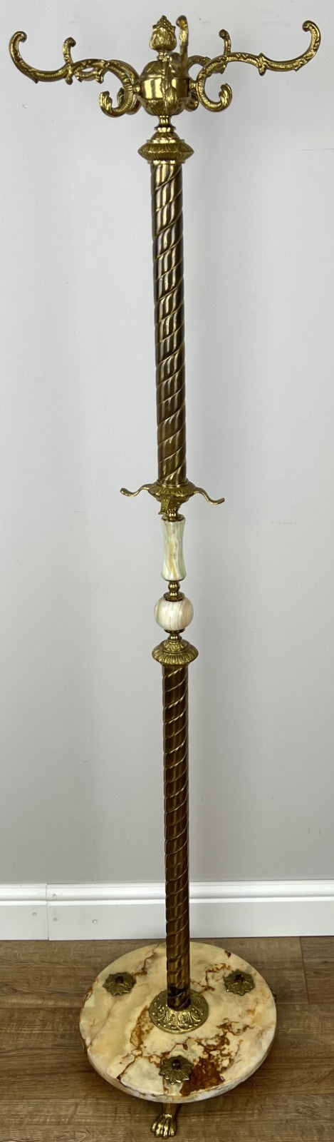 Standing Coat Hanger Vintage French Brass and Onyx 9 Hooks Coat Rack LOT 60750