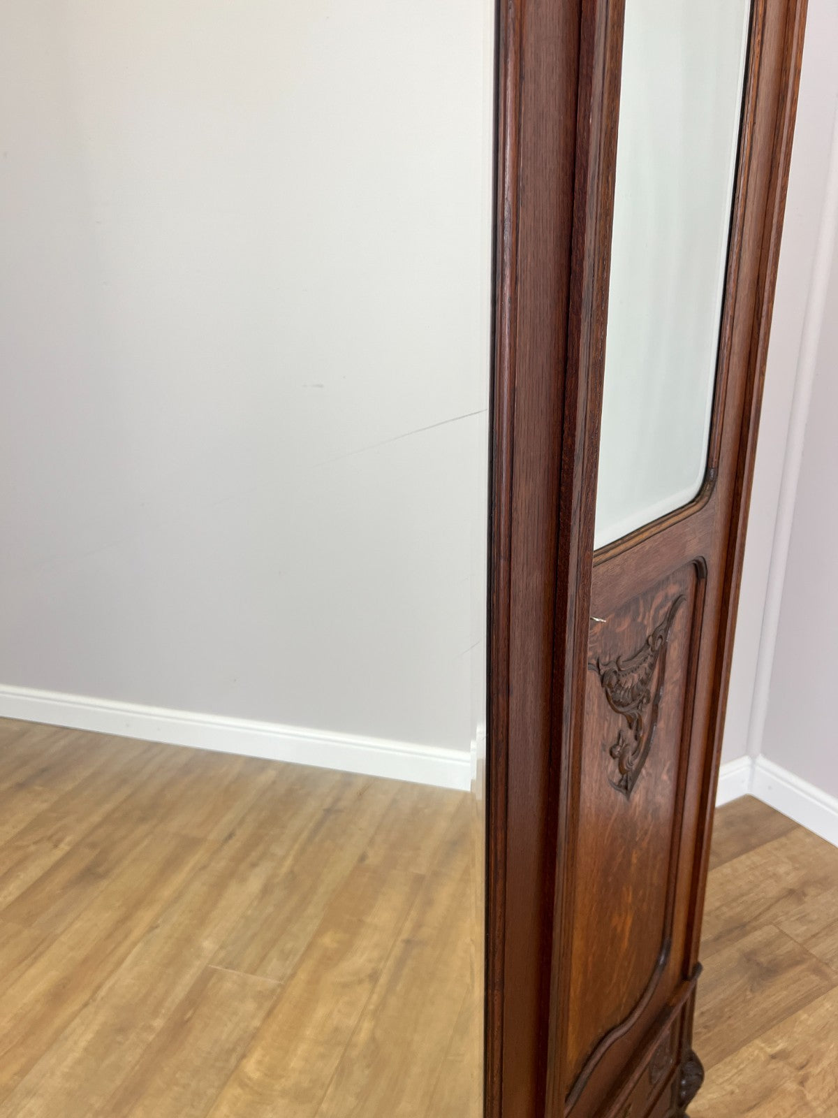Wardrobe Antique French Rocaille Oak Three Door Carved Mirrored Armoire LOT 484311