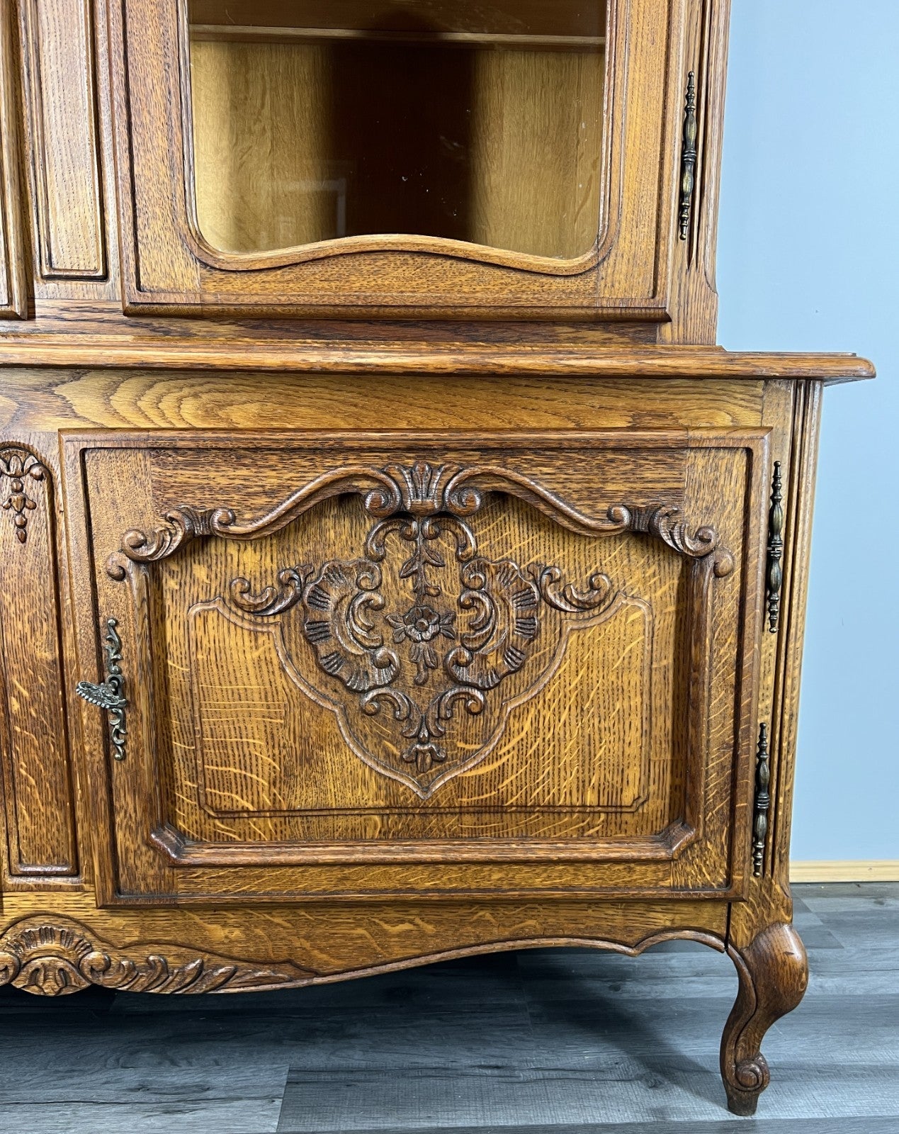 Bookcase Vintage French Louis XIV Oak Display Cabinet Carved Sideboard LOT 45788