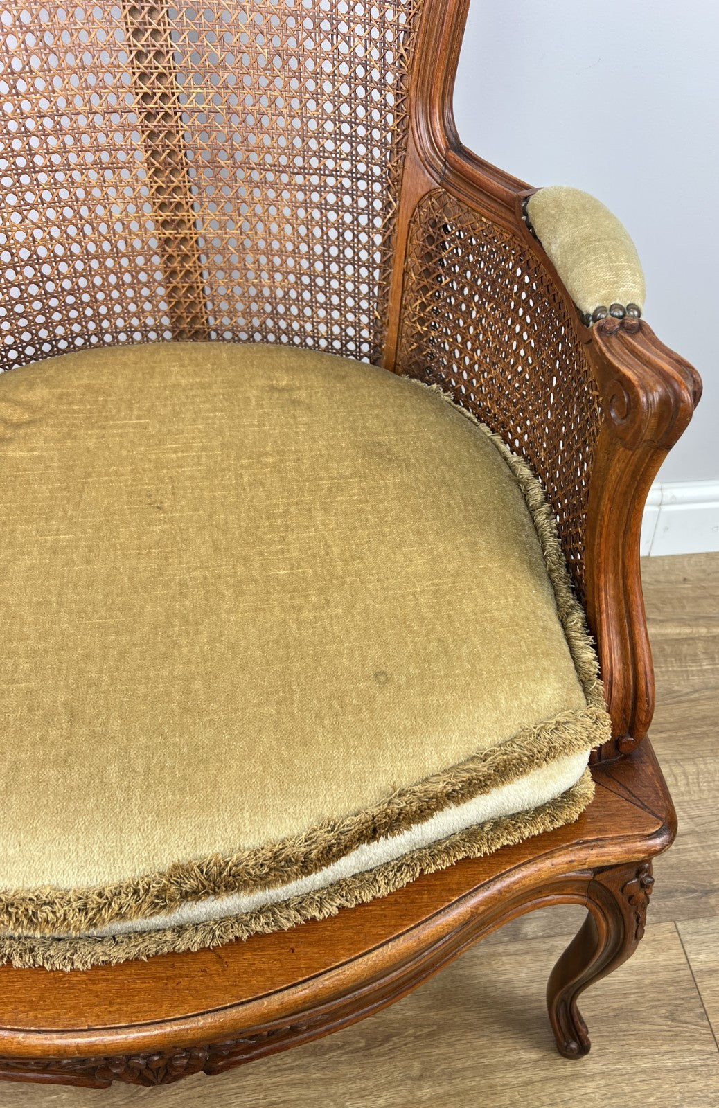 Armchair Vintage French Style Cane Upholstered Accent Carved Chair LOT 63117