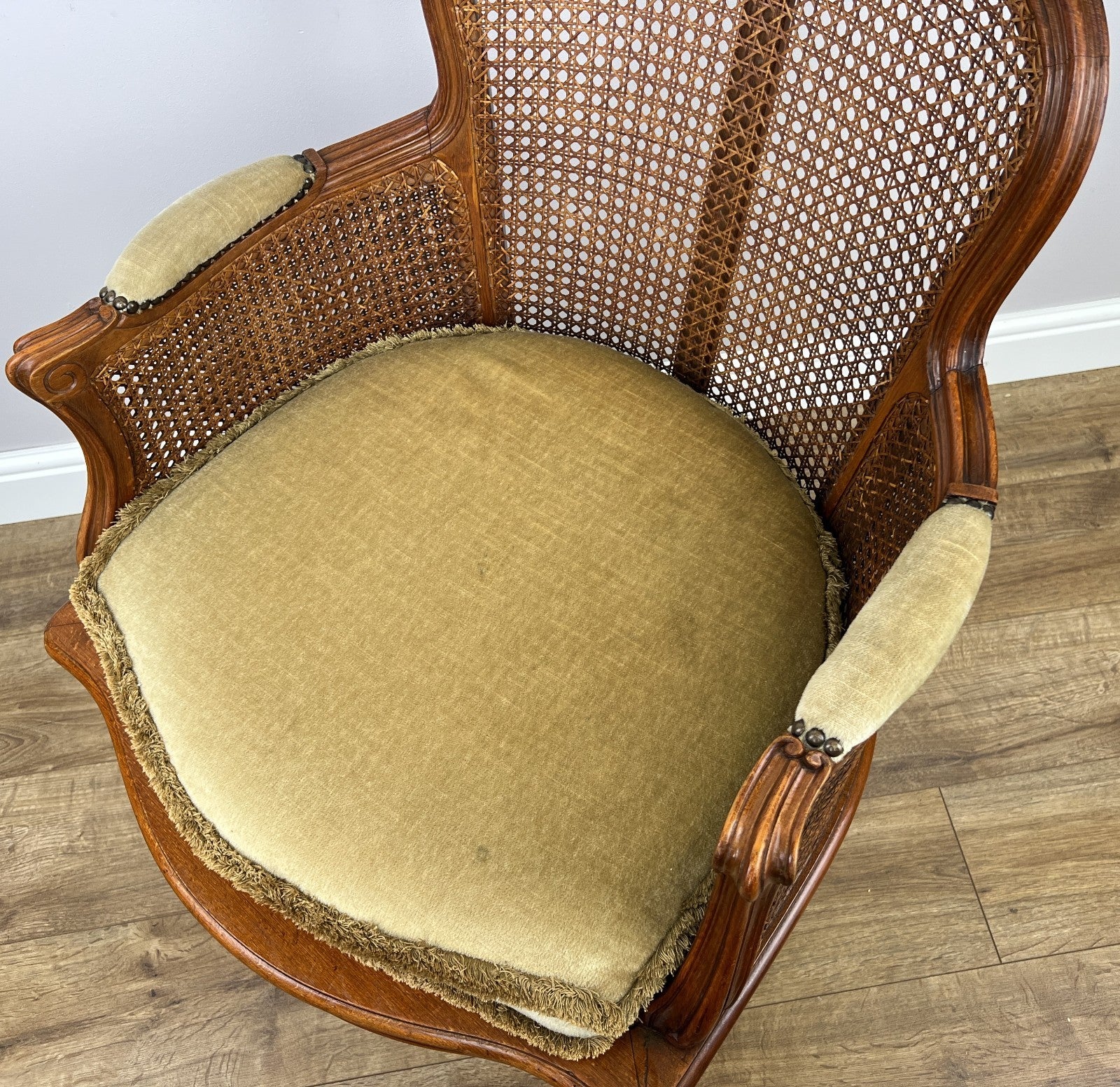 Armchair Vintage French Style Cane Upholstered Accent Carved Chair LOT 631111