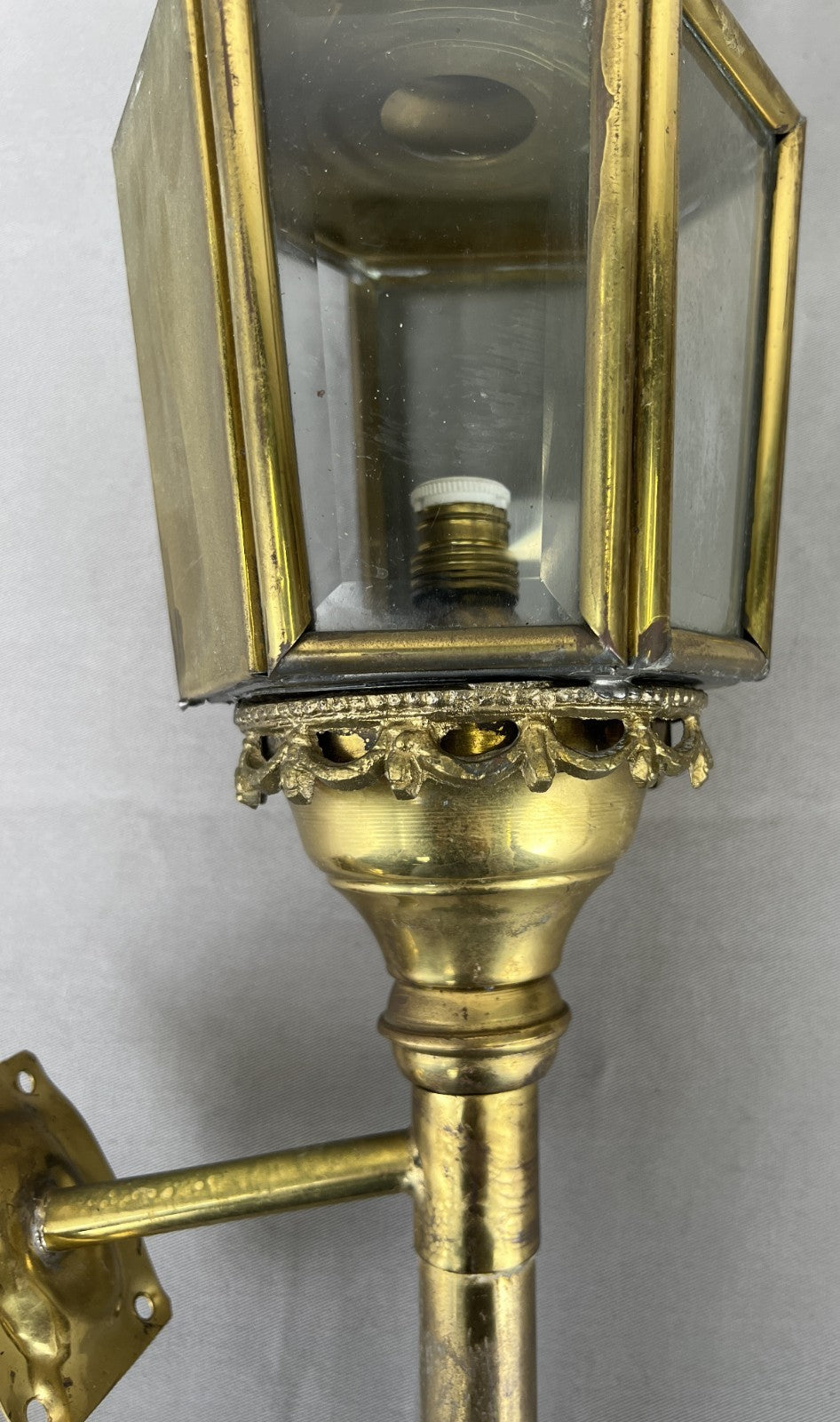 Pair of Wall Lights Antique French Style Lantern Sconces Glass LOT 6478