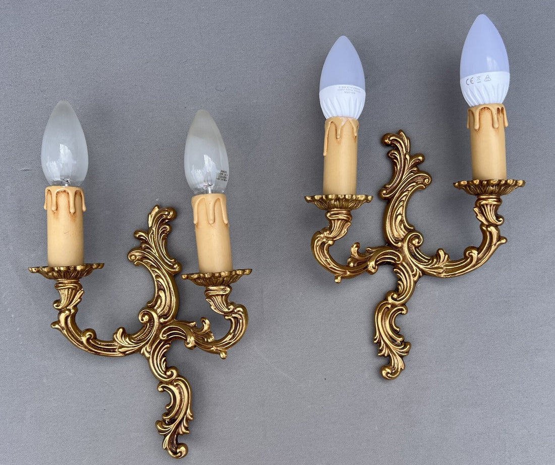Pair of Wall Sconces Vintage French Style Brass Decorative Wall Lamps LOT 60070