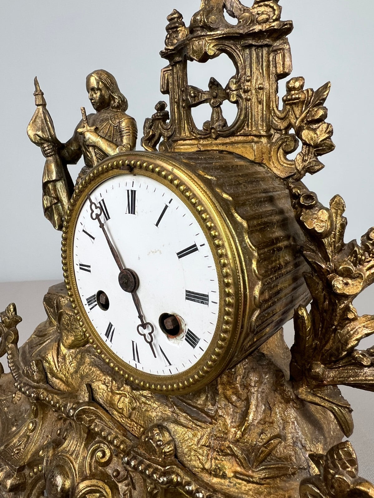 Mantel Clock Antique French Japy Frères Gilt Bronze Figure Clock LOT 36029