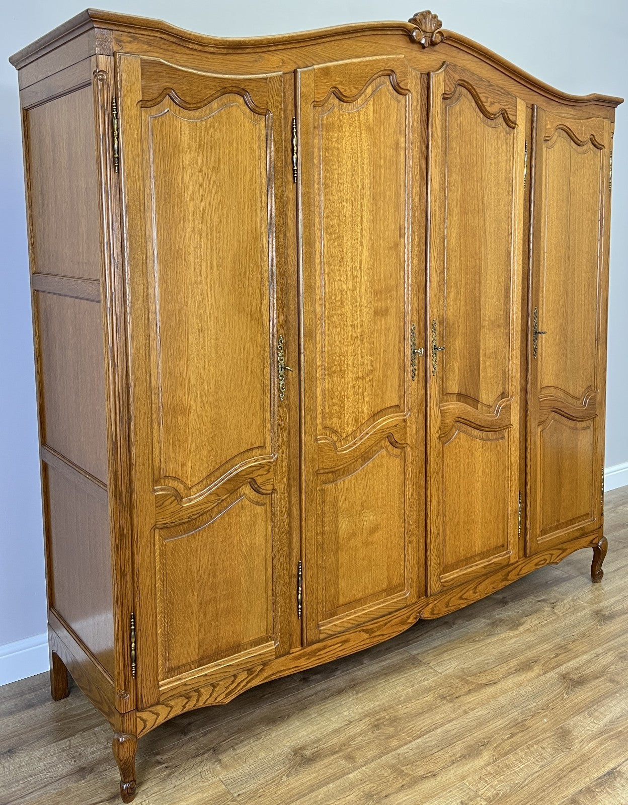 Wardrobe Vintage French Louis XVI Style Oak Four Door Carved Armoire LOT 48241