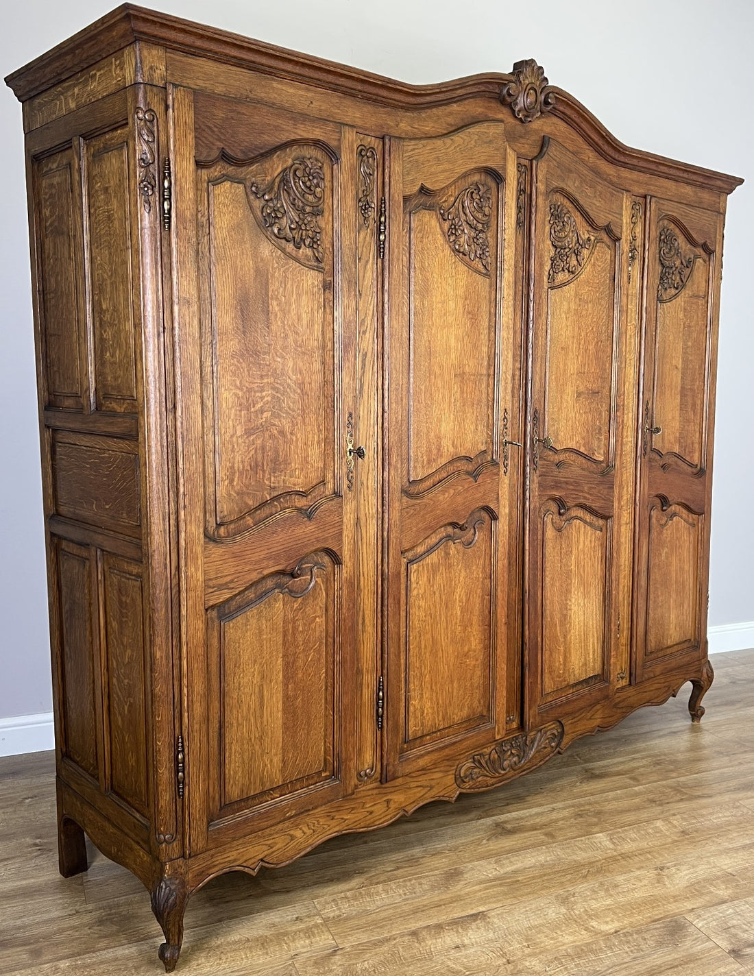 Wardrobe Vintage French Louis XVI Style Oak Four Door Mirrored  Armoire LOT 49010