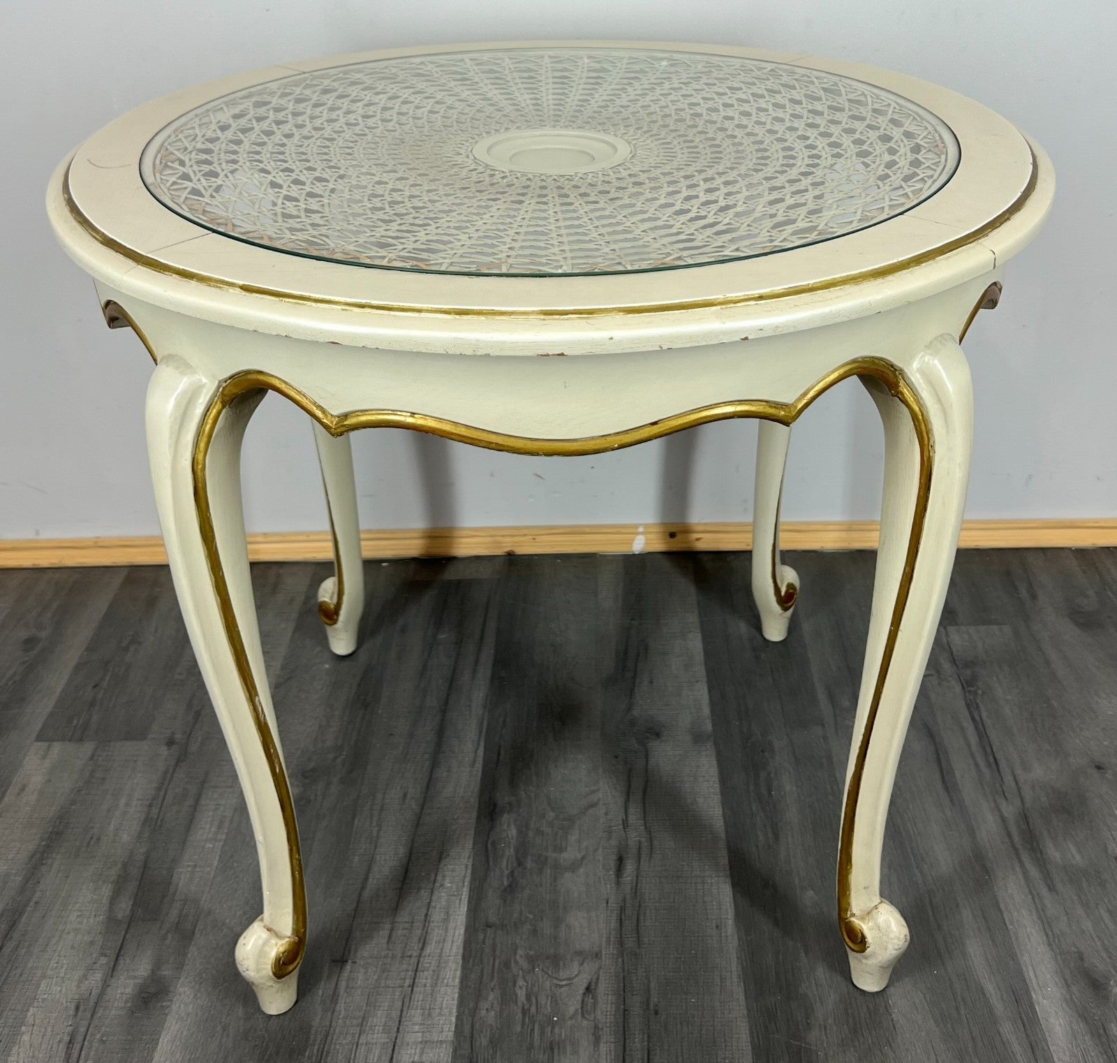 Coffee Table Vintage French Louis XIV Shabby Chic Round Glass Top LOT 32820