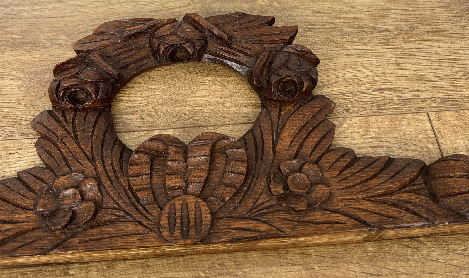 Pediment Antique French Carved Oak Floral Crest Decorative Panel LOT 61802