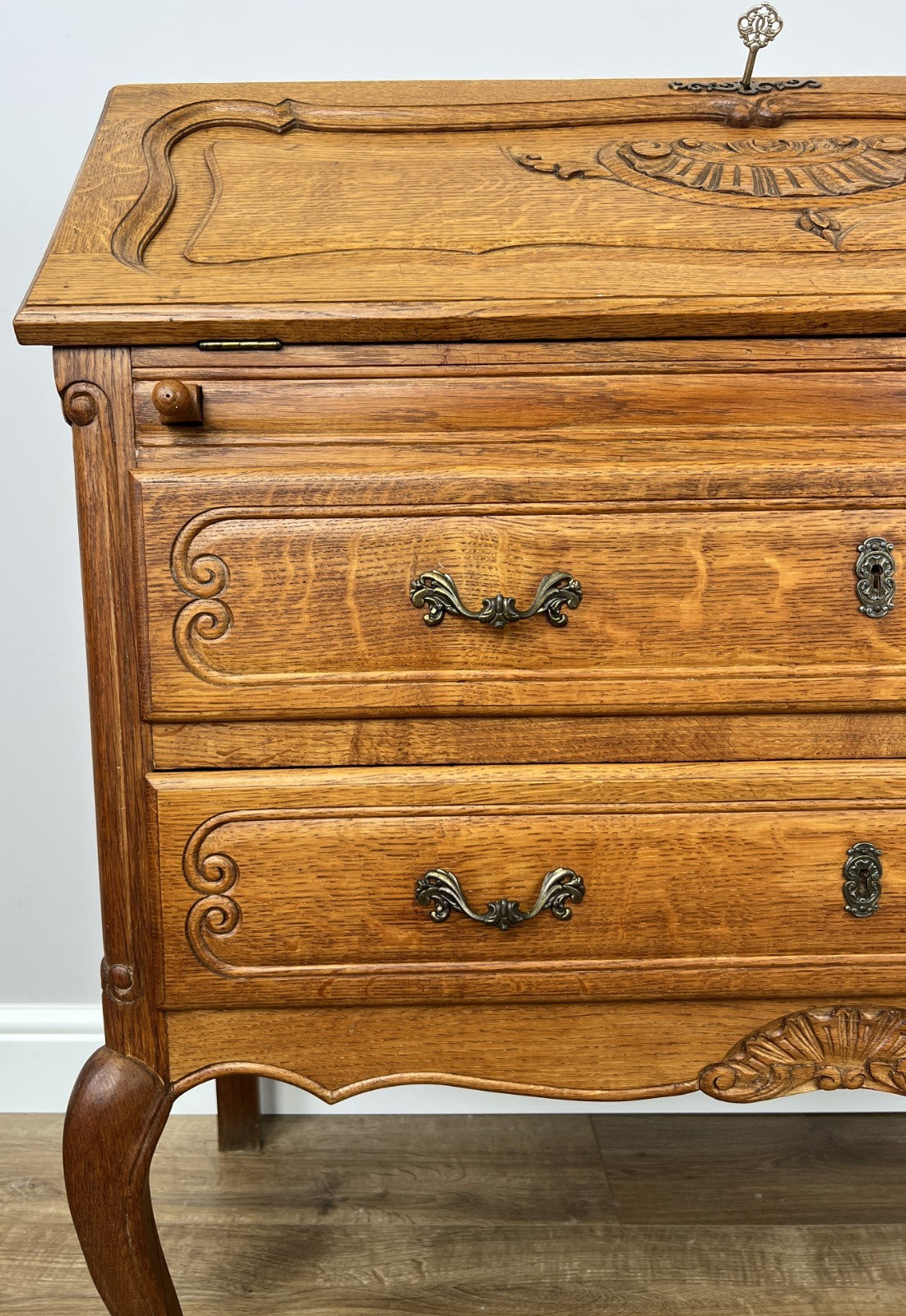 Secretaire Writing Desk Vintage French Louis Oak Rare Bureaux Cabinet LOT 63196