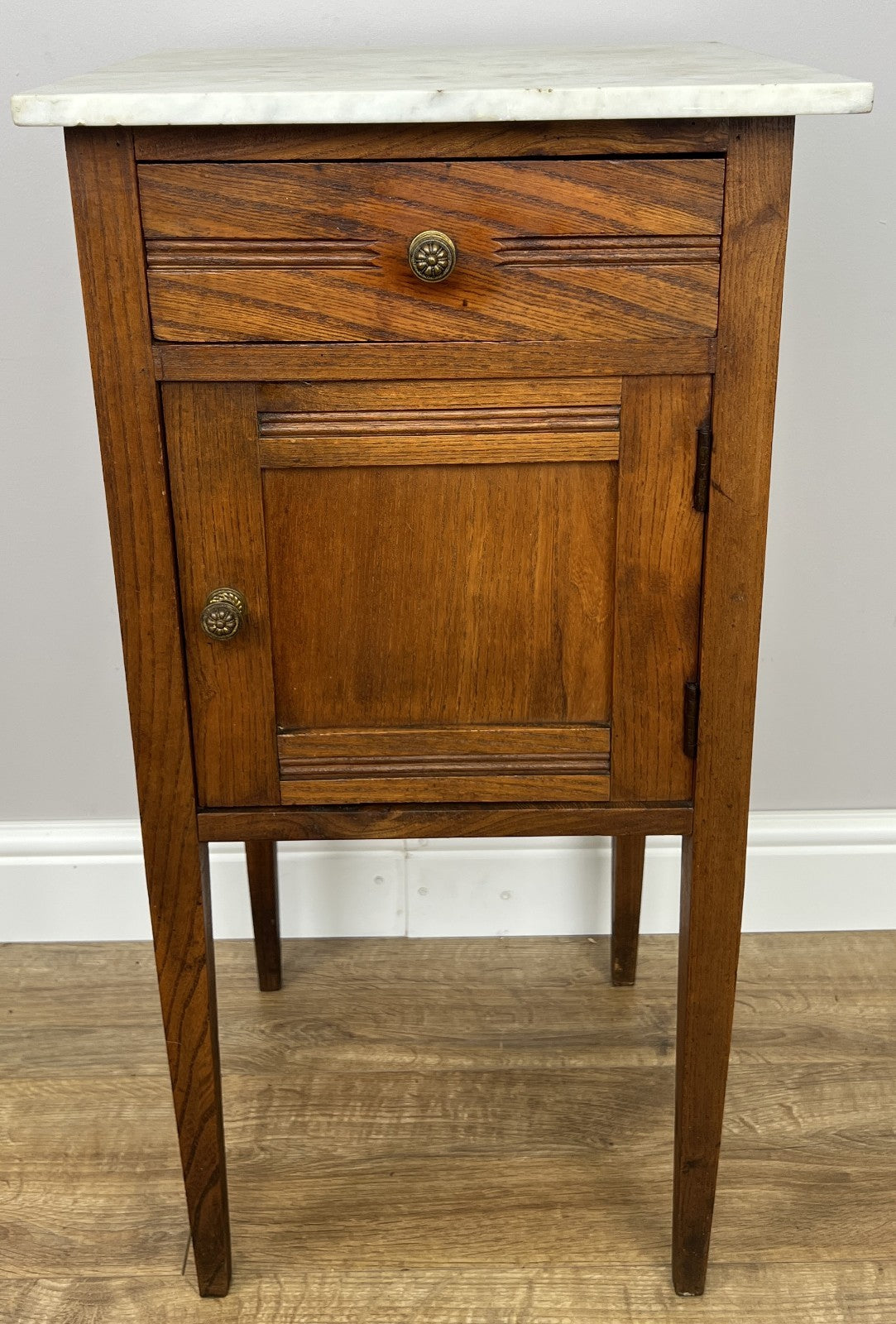 Bedside Table Antique French Style Marble Top Oak Cabinet Nightstand LOT 62451