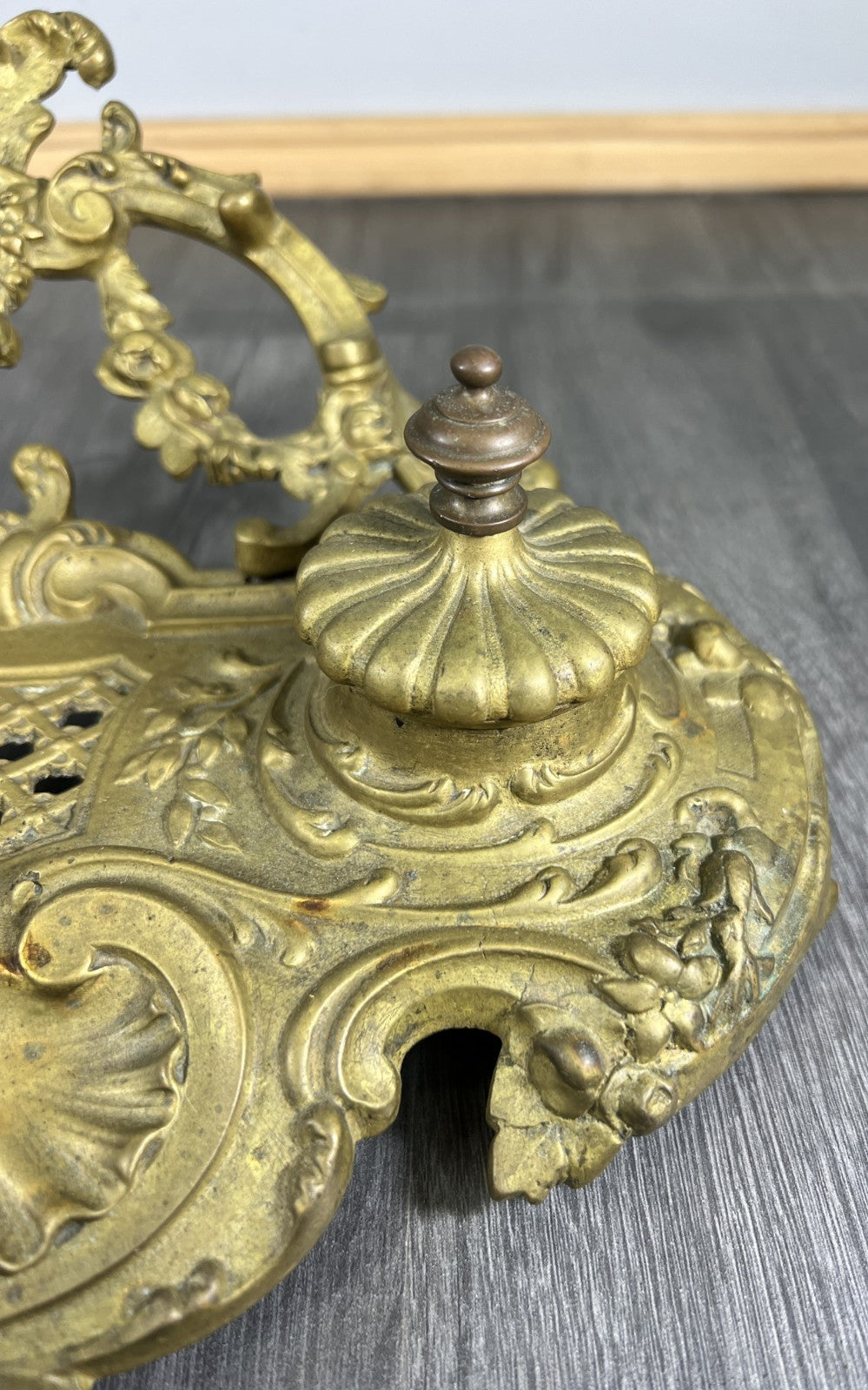 Inkwell Set Vintage French Brass Ornate Desk Stand Accessory LOT 46817