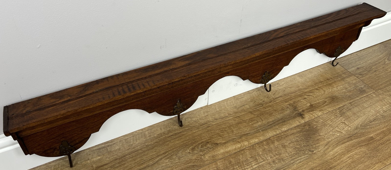 Coat Rack Antique French Carved Oak Wall Mounted 4 Hooks Rack Hanger LOT 62072