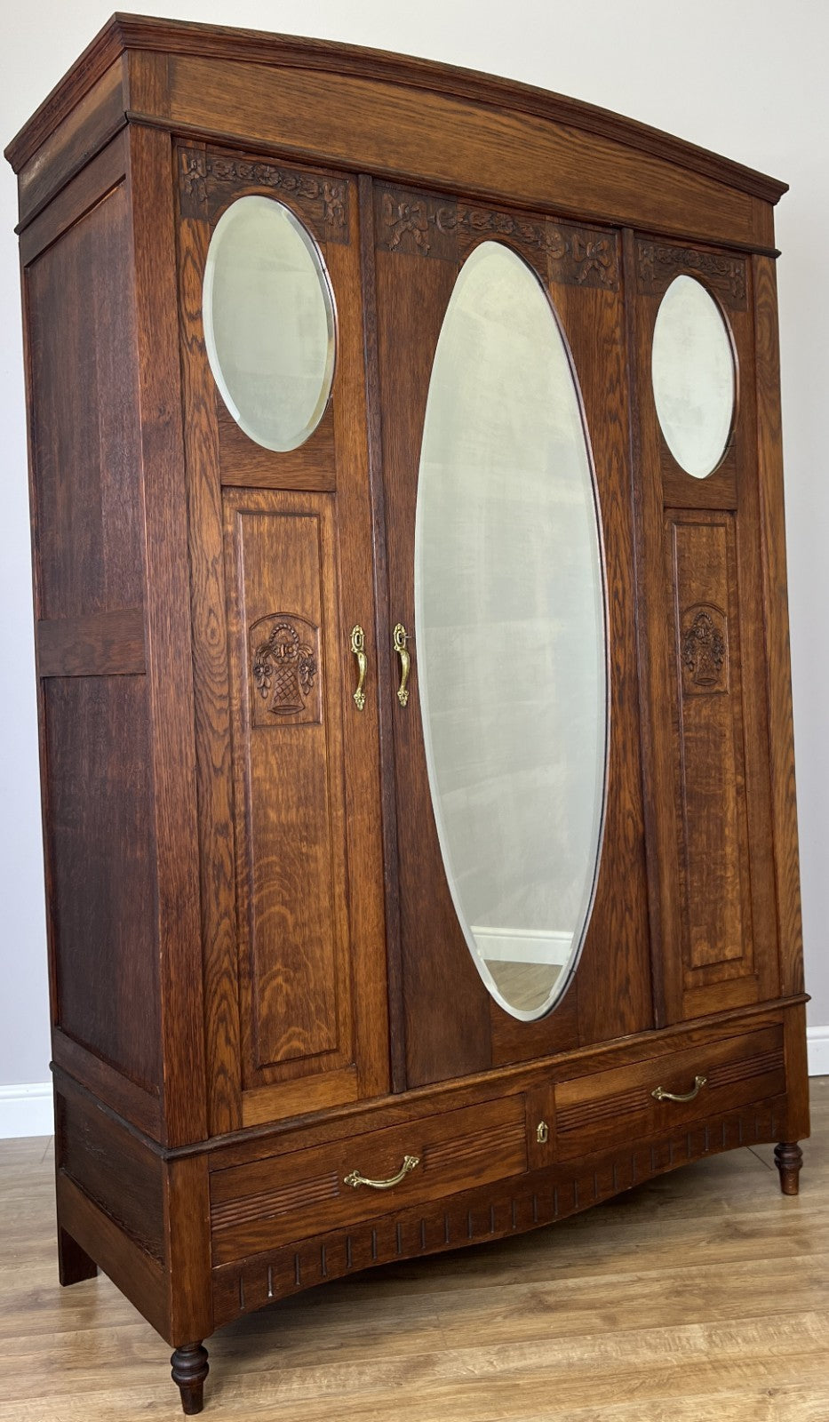Wardrobe Antique French Oak Two Door Mirrored Carved Armoire Cabinet LOT 61222