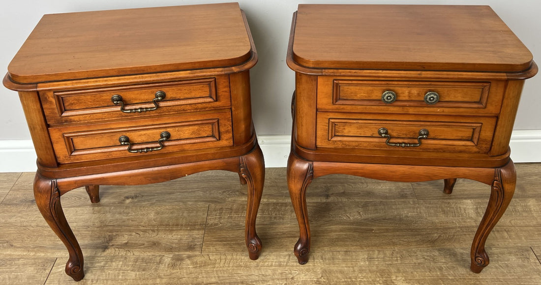 Pair of Bedside Tables Vintage French Louis Nightstands Carved Cabinets LOT 61340