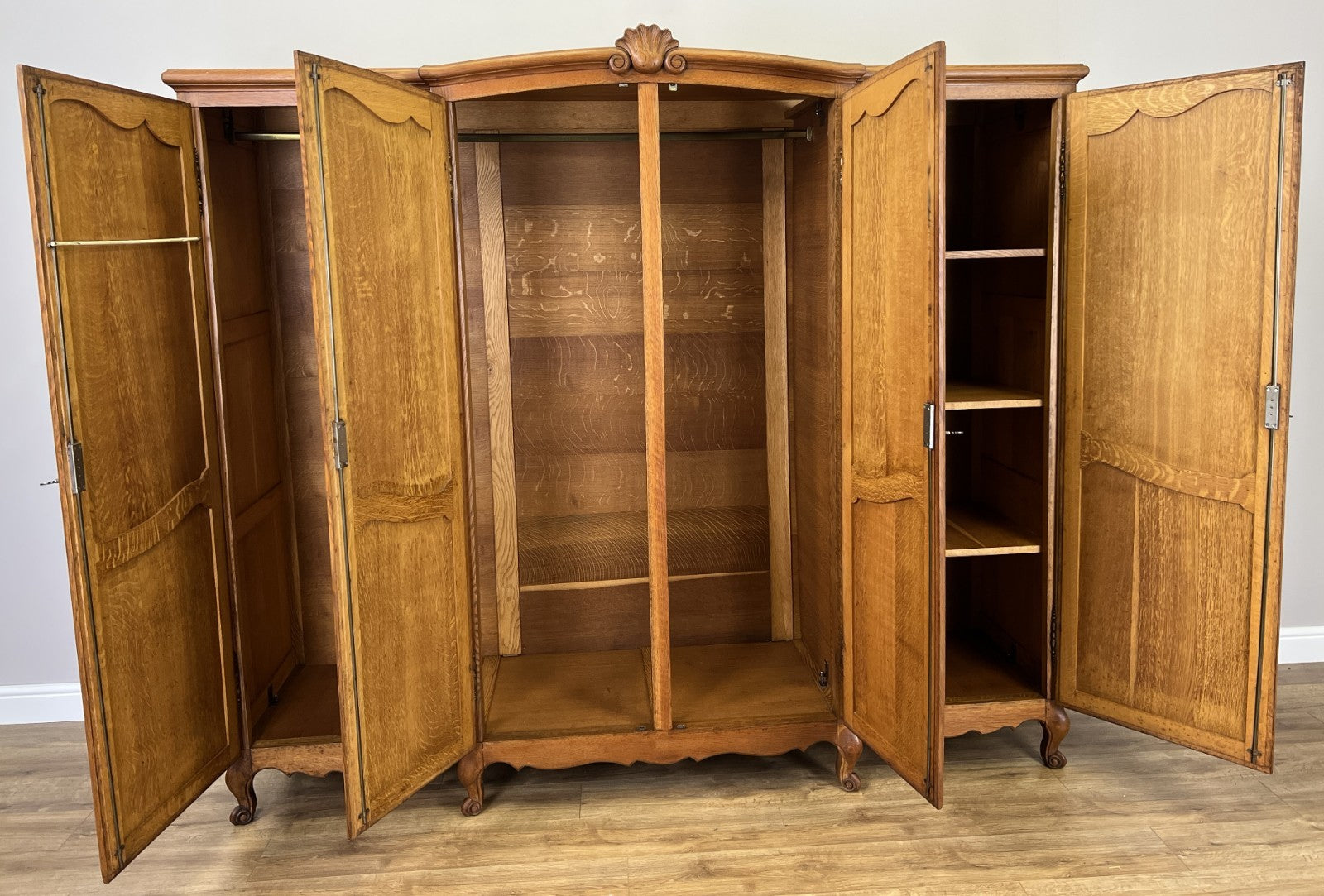 Wardrobe Vintage French Louis XVI Style Oak Four Door Carved Armoire LOT 483110