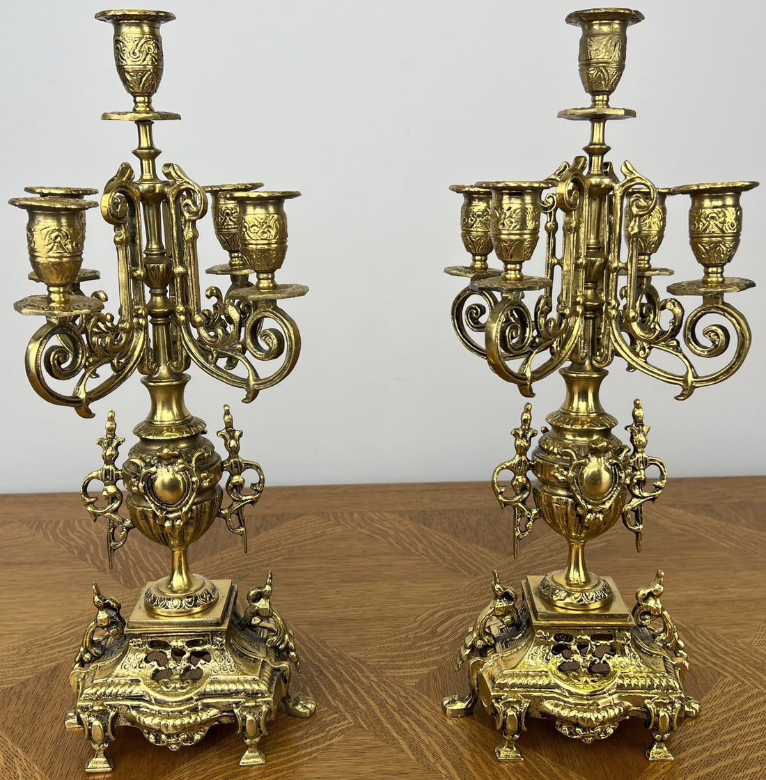 Candelabras Vintage Brass 5 Arm Pair Ornate Decorative Candlesticks LOT 60410