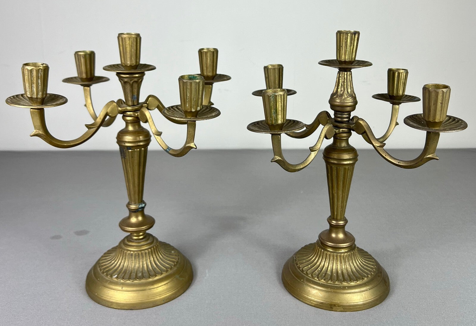 Candelabra Vintage French Style Metal Gold 5 Arm Candle Holder Pair LOT 50750