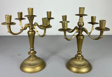 Candelabra Vintage French Style Metal Gold 5 Arm Candle Holder Pair LOT 50750
