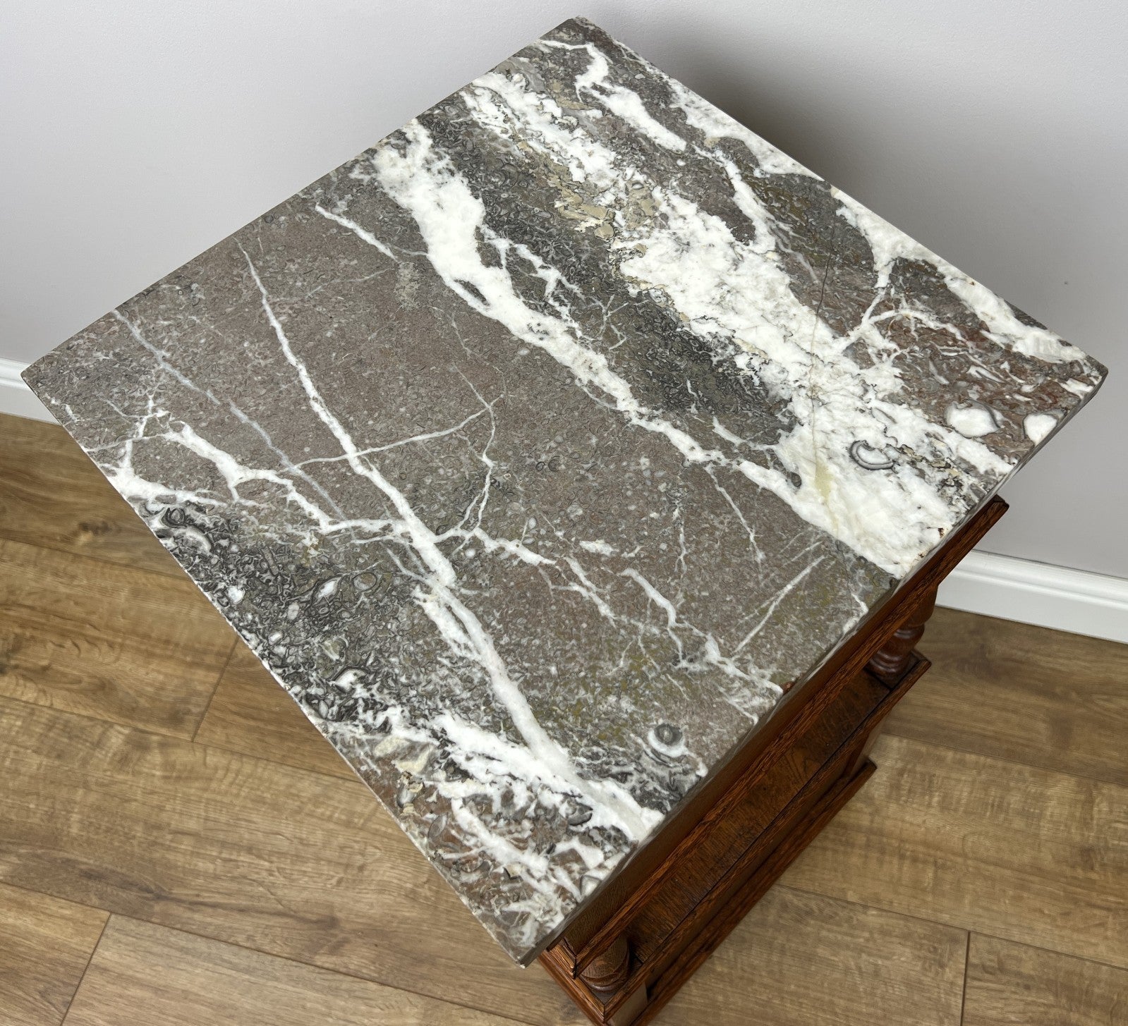 Pair of Bedside Tables Antique French Marble Top Carved Oak Cabinets LOT 49179