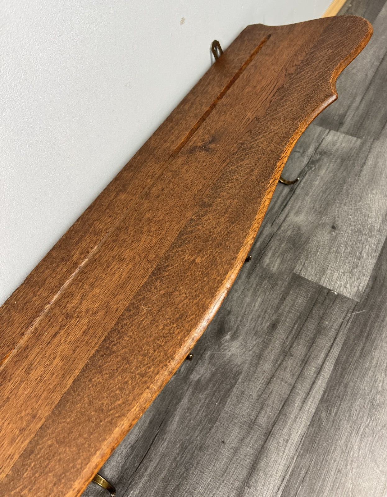 French Vintage Coat Rack Oak 5 Hooks Wall Shelf Carved Coat Hanger LOT 44369