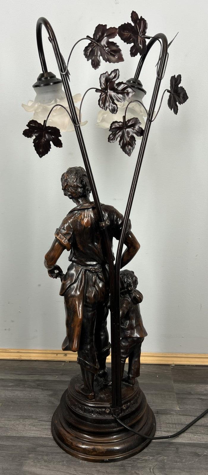 Lamp Vintage French Figural Double Light with Frosted Glass Shades LOT 44078