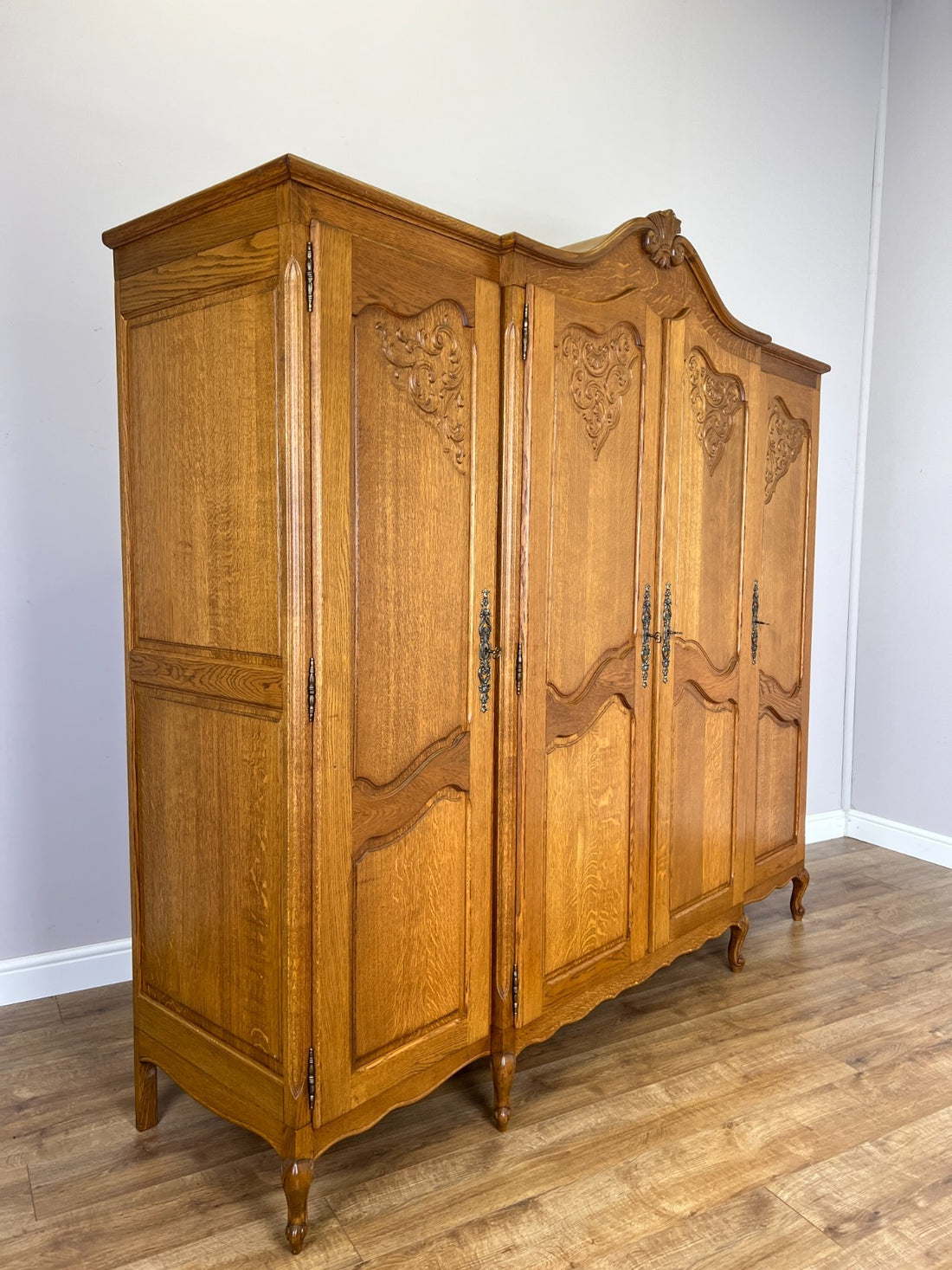Wardrobe Vintage French Louis XVI Style Oak Four Door Carved Armoire LOT 64550