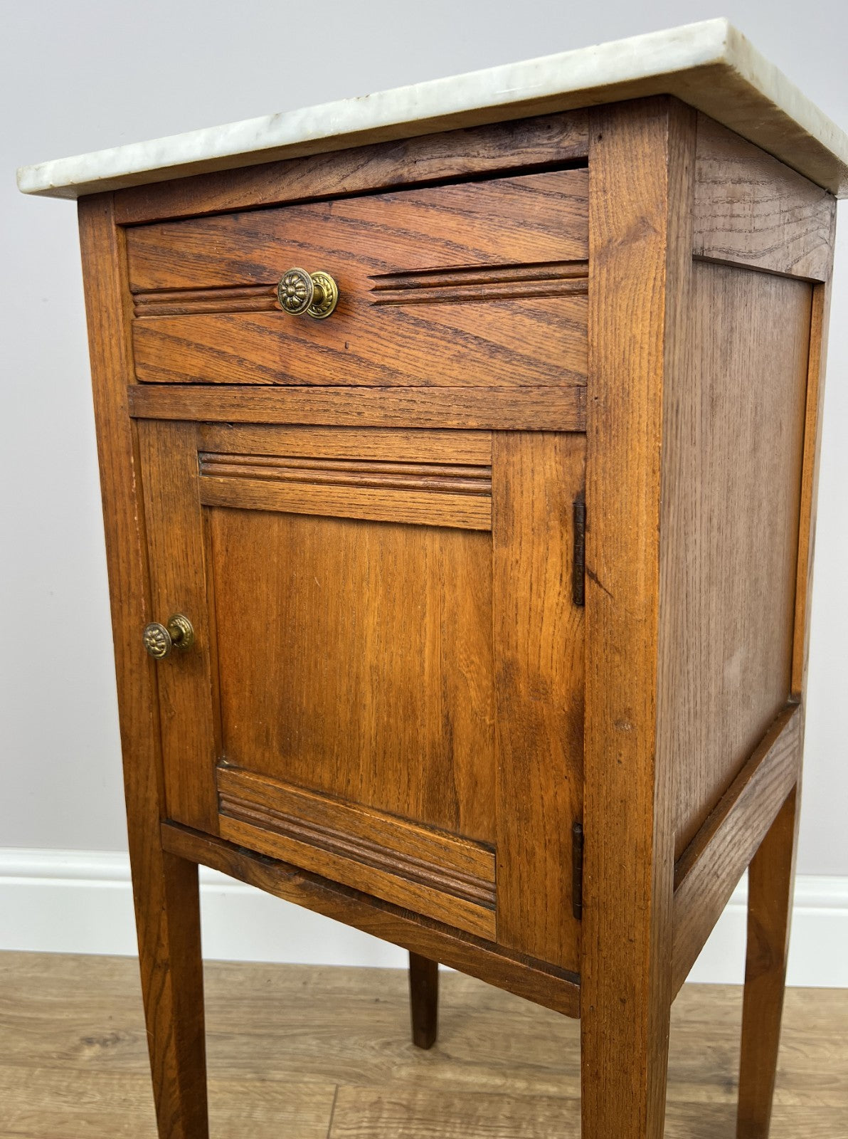 Bedside Table Antique French Style Marble Top Oak Cabinet Nightstand LOT 62453