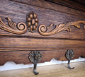 French Vintage Coat Rack Oak 5 Hooks Wall Shelf Carved Coat Hanger LOT 49996