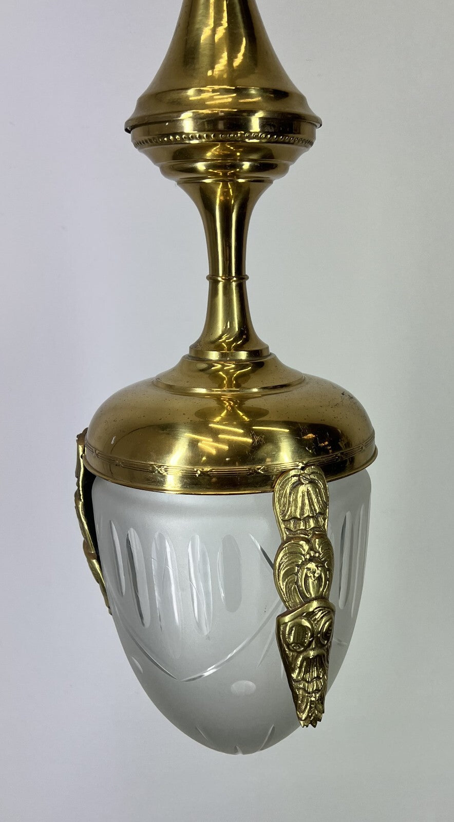 Ceiling Lamp Vintage Brass Pendant Chandelier Frosted Glass Light LOT 52552