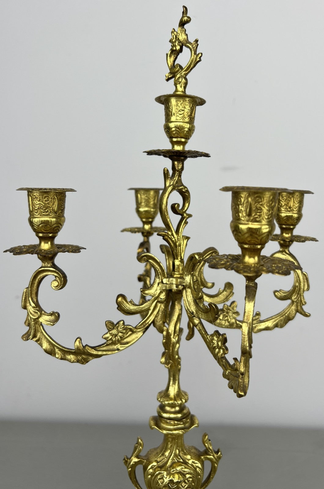 Pair of Candelabras Vintage French Brass Ornate 5 Arm Candle Holders LOT 64374