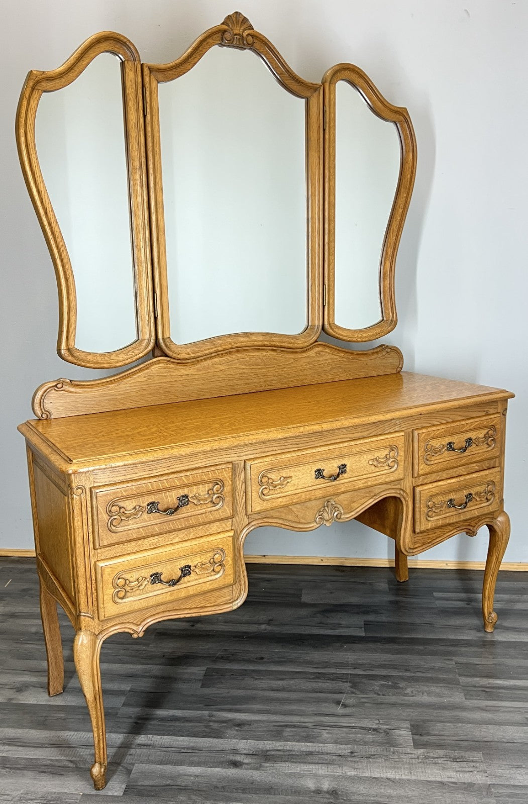 Vintage Dressing Table with Mirror French Oak Louis Vanity Table Makeup LOT 45541