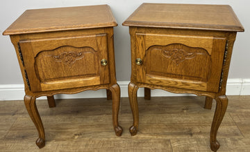 Pair of Bedside Tables Vintage French Louis Oak Nightstands Cabinets LOT 62970