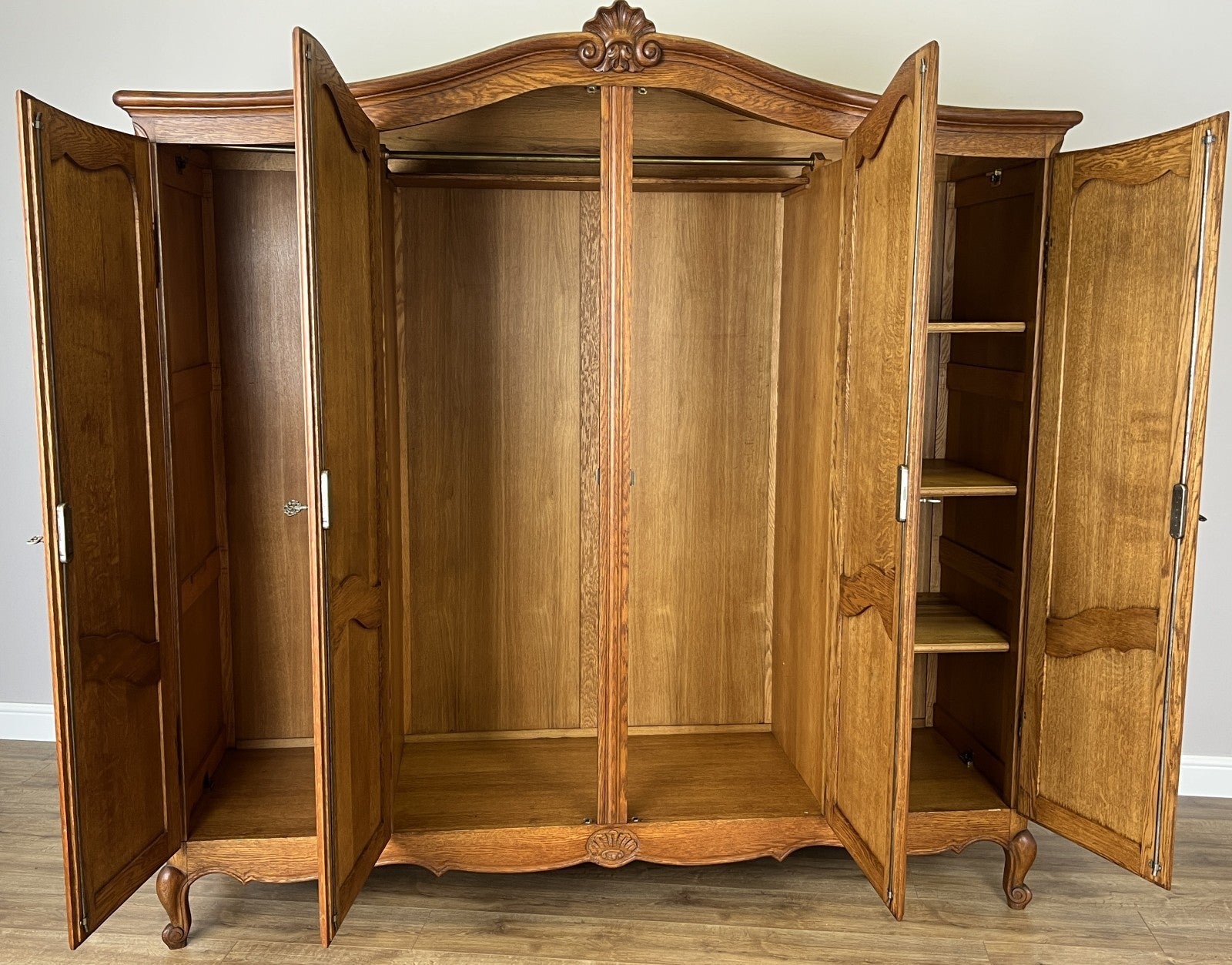 Wardrobe Vintage French Louis XVI Style Four Door Oak Carved Armoire LOT 608012