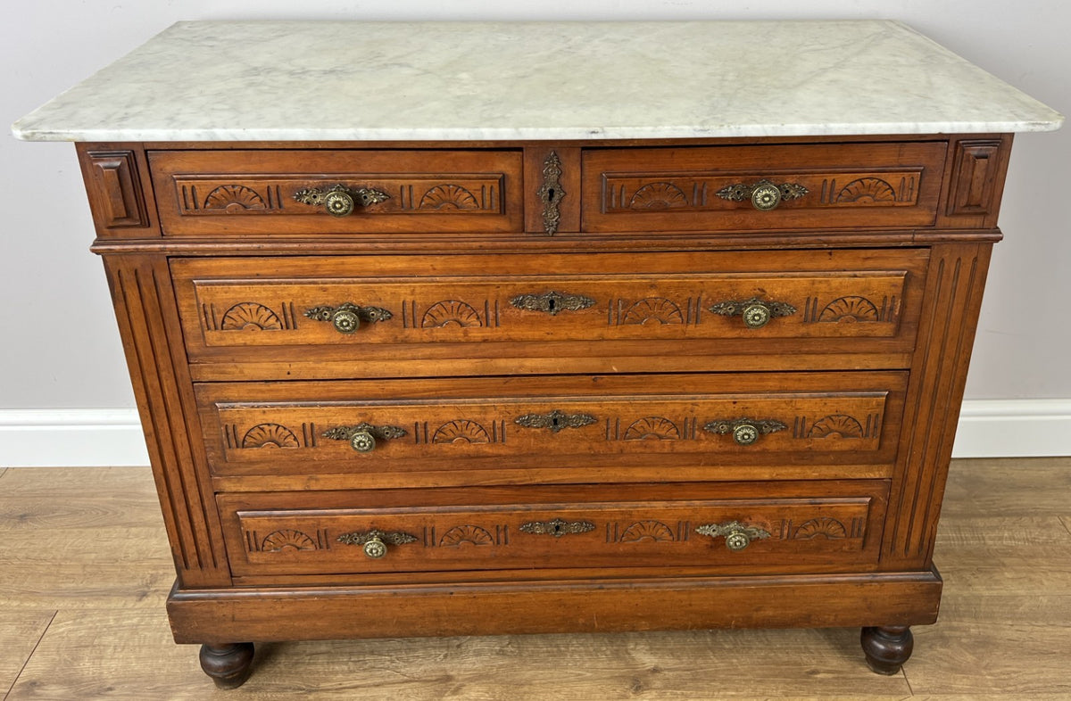Chest of Drawers Antique French Walnut Marble Top Five Drawer Cabinet LOT 64490