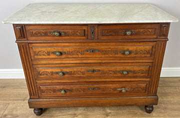 Chest of Drawers Antique French Walnut Marble Top Five Drawer Cabinet LOT 64490