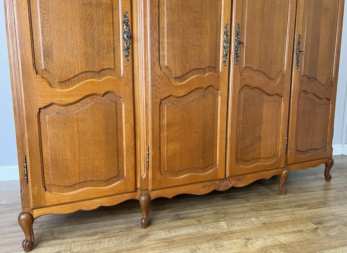 Wardrobe Vintage French Louis XVI Style Oak Four Door Carved Armoire LOT 6495