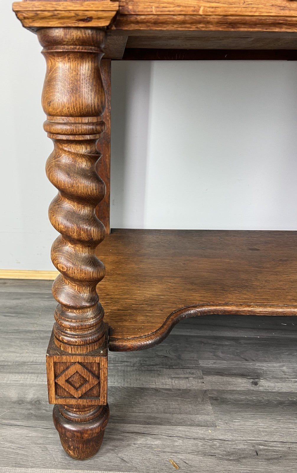 Cabinet Antique French Style Oak Carved Table with Two Drawers LOT 48008