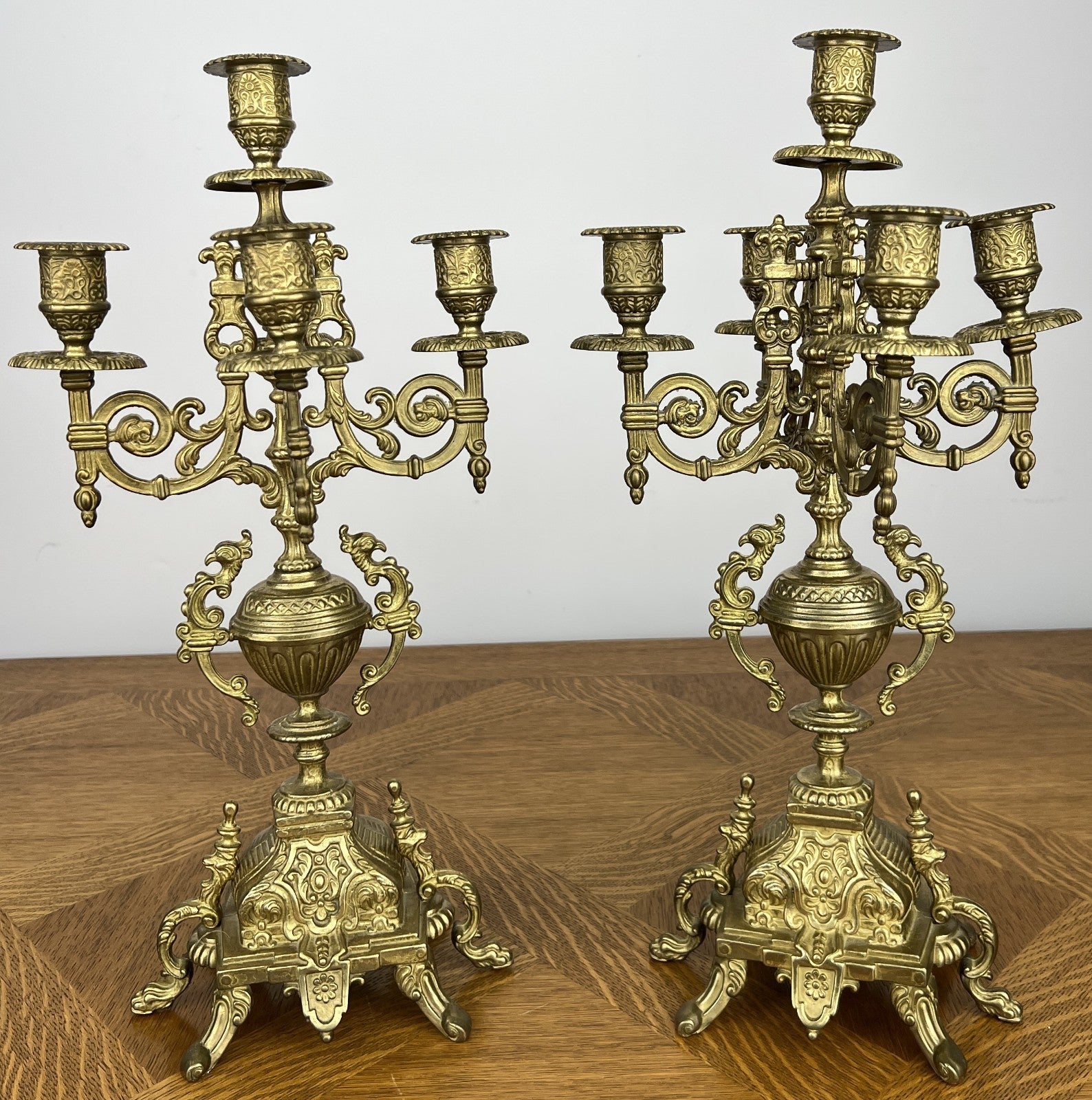 Pair of Candelabras Vintage French Style 5 Arm Ornate Candle Holders LOT 60600