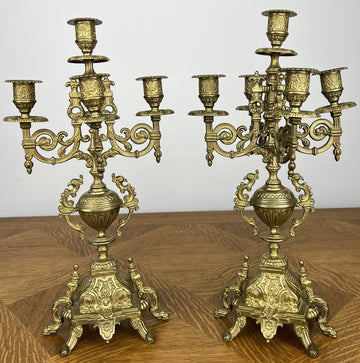 Pair of Candelabras Vintage French Style 5 Arm Ornate Candle Holders LOT 60600